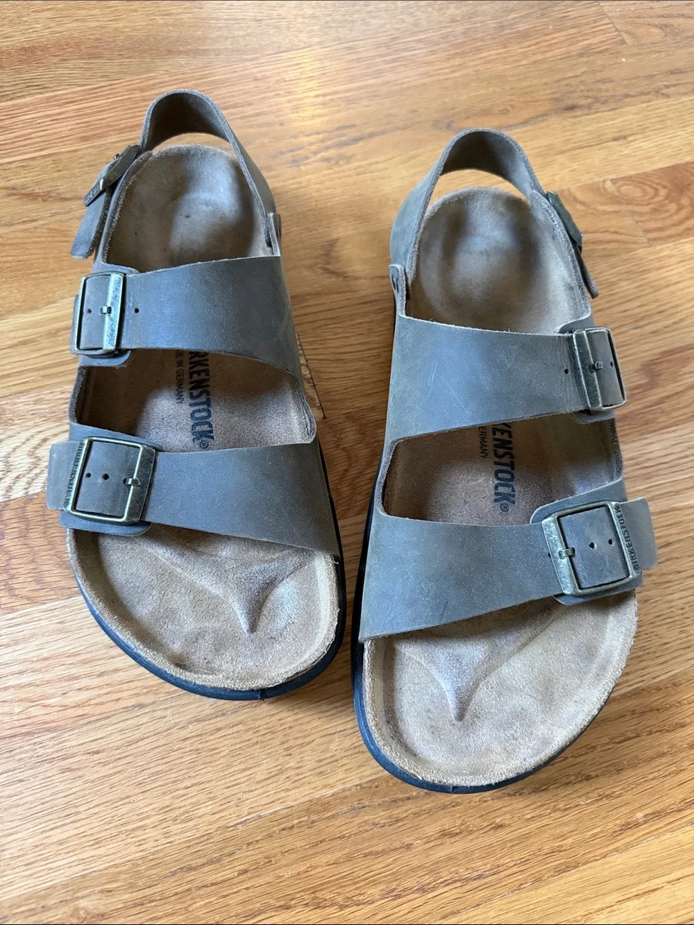 Birkenstock Three-Strap Sandals in Olive Brown